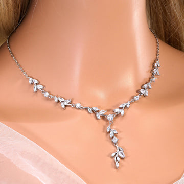 CZ Whispers of a Crystal Garden Necklace Set, Long Bridal Jewelry, Bridal Earrings And Necklace, Statement Earrings Cz Necklace Set.